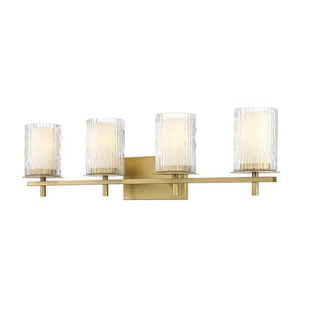 Z-Lite Grayson Vanity, 4-Light, 31 In.W x 5.75 In.L x 8.5 In.H, Modern Gold/Clear + Etched Opal 1949-4V-MGLD
